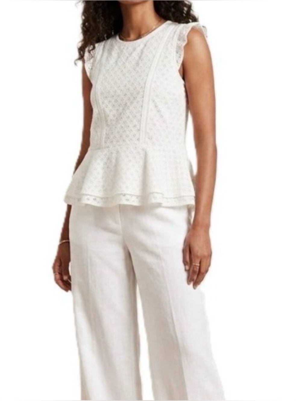 BANANA REPUBLIC White Eyelet Peplum Top Small Cotton Blend NWOT
